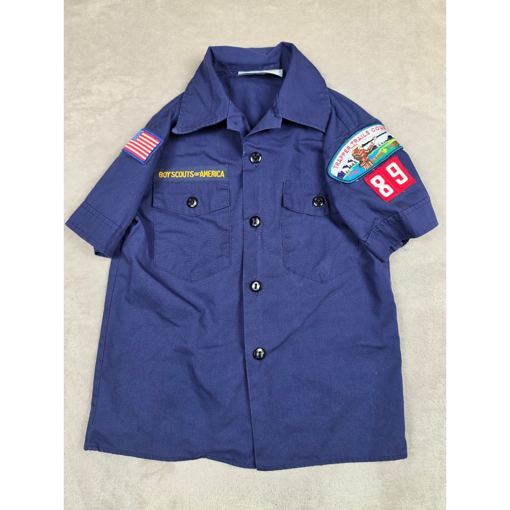 Boy Scouts of America Uniform Shirt Kids Youth Small Blue Patches Short Sleeve